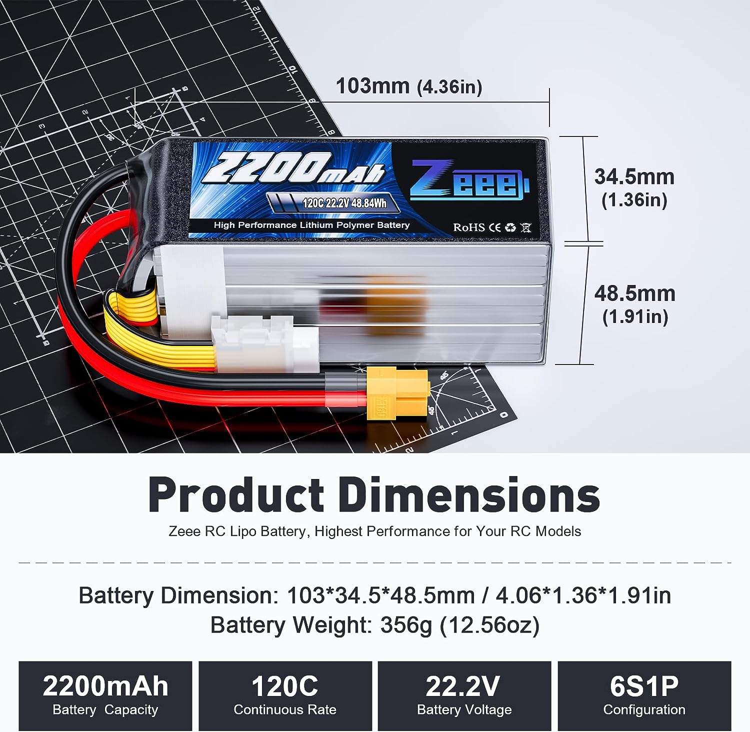 Zeee 6S 2200mAh Lipo batterie  - 6S Lipo Battery 22.2V 5000Mah avis et prix